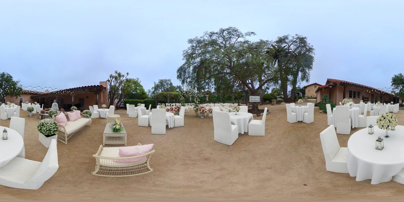 a group of tables and chairs outside